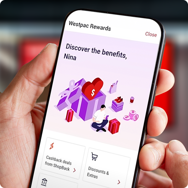 Westpac Rewards in-app experience: 'Discover the benefits, Nina'